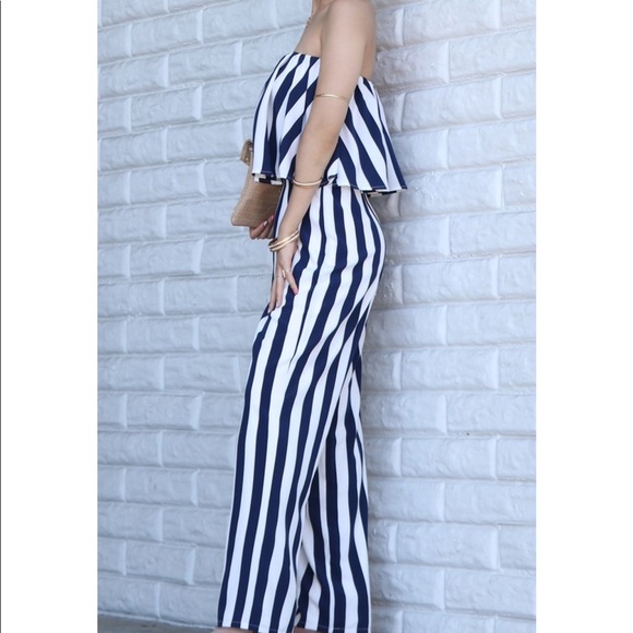 Striped Strapless Jumpsuit - Picture 3 of 5